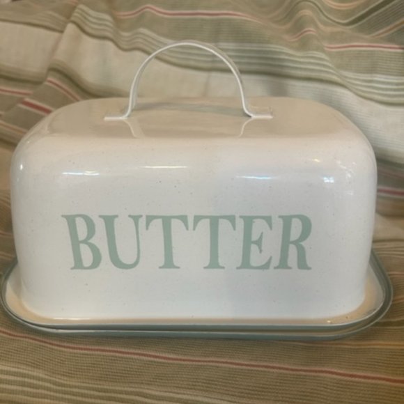CROFTON Dining Crofton Enamel Butter Dish W Lid White Light Green
